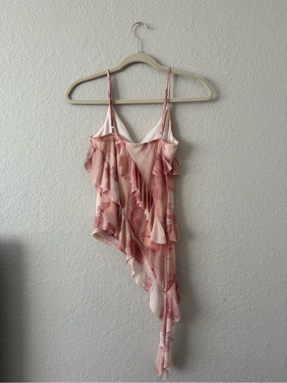 Pink Ruffle Asymmetric Slip Top - Picture 2 of 4